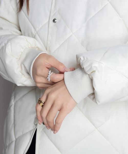 ジャケット ノーカラージャケット 中綿入りノーカラーキルティング