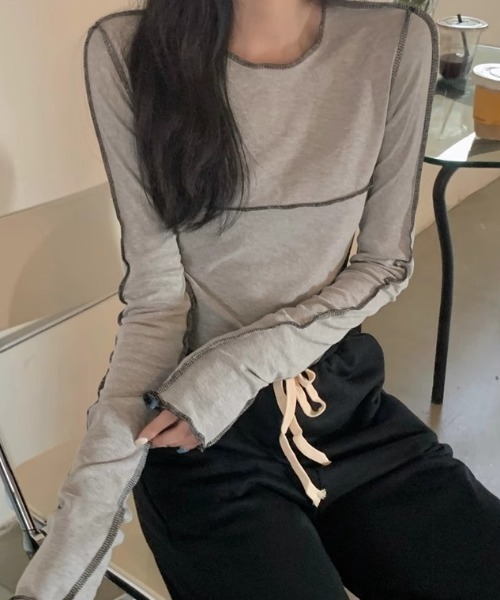tシャツ カラーステッチ刺繍ロングＴシャツ レディース tシャツ カラーステッチ ロンT レディース : ZOZOTOWN Yahoo!店