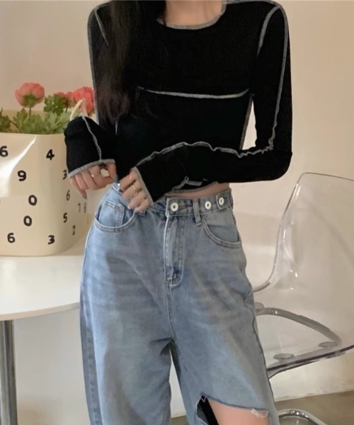 tシャツ カラーステッチ刺繍ロングＴシャツ レディース tシャツ カラーステッチ ロンT レディース : ZOZOTOWN Yahoo!店