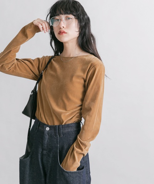 KBF（ケービーエフ） tシャツ シアーベロアドレープトップス