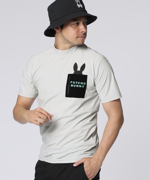 Psycho Bunny tシャツ 「GOLF」 ポケットバニー モックネックT