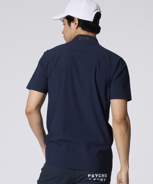 サイコバニー モックネックシャツ 半袖 春夏 ウエア M メンズ 青 ゴルフ Psycho Bunny tシャツ 「GOLF」 ポケットバニー モックネックT