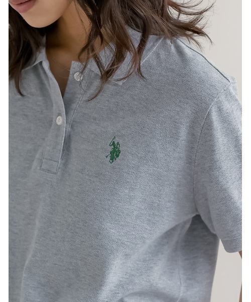 ⚠️最終値下げ⚠️ウノピュウ ロゴ刺繍パイル地ポロシャツ レディース グレーＳ U.S. POLO ASSN. tシャツ 「U.S. ASSN.」「別注」鹿の子刺繍