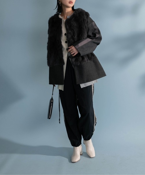 新品　今季　エイミーロウ　 Eimee Law ノーカラーパイピングジャケット Eimee Law（エイミーロウ）の「【Eimee Law】ビスチェレイヤードノー