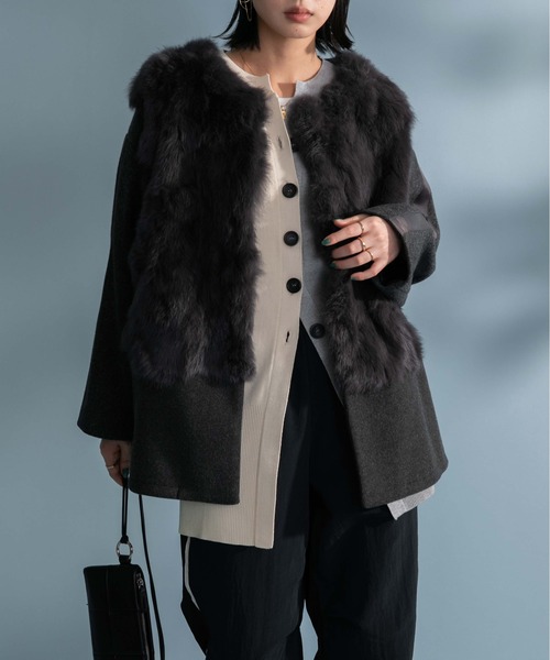 Eimee Law ノーカラージャケット　袖　38 ネイビー Eimee Law」 ノーカラージャケット 38 ネイビー レディース Eimee Law