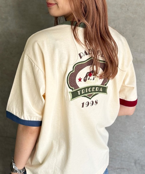 tシャツ PARLOR刺しゅうリンガーTEE レディース DOUBLE NAME tシャツ PARLOR刺しゅうリンガーTEE レディース