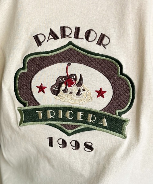 tシャツ PARLOR刺しゅうリンガーTEE レディース DOUBLE NAME tシャツ PARLOR刺しゅうリンガーTEE レディース