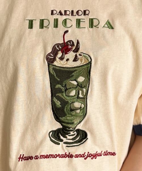 tシャツ PARLOR刺しゅうリンガーTEE レディース DOUBLE NAME tシャツ PARLOR刺しゅうリンガーTEE レディース