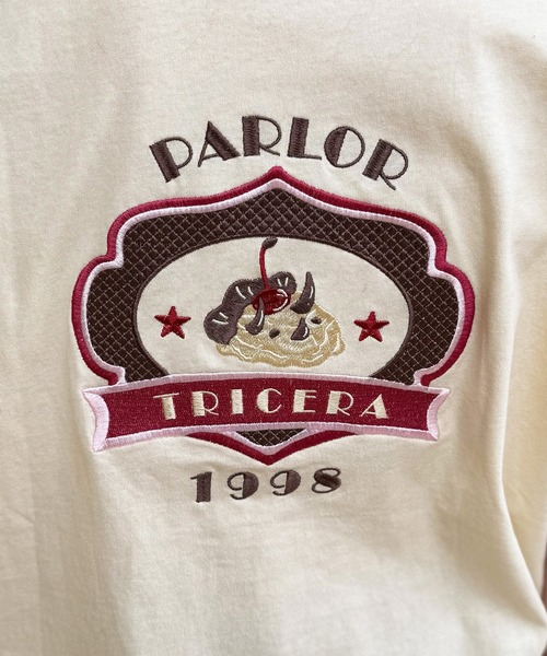 tシャツ PARLOR刺しゅうリンガーTEE レディース DOUBLE NAME tシャツ PARLOR刺しゅうリンガーTEE レディース
