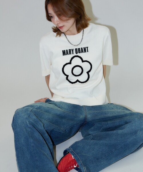 tシャツ MARY QUANT × PUBLUX/マリークワント 相良刺繍 ショートスリーブ サマーニットTシャツ　限定展開 レディース セール】MARY QUANT × PUBLUX/マリークワント 相良刺繍 ショート