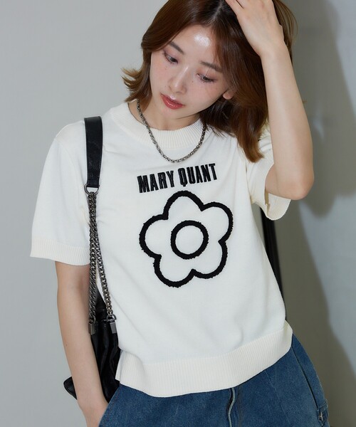tシャツ MARY QUANT × PUBLUX/マリークワント 相良刺繍 ショートスリーブ サマーニットTシャツ　限定展開 レディース セール】MARY QUANT × PUBLUX/マリークワント 相良刺繍 ショート