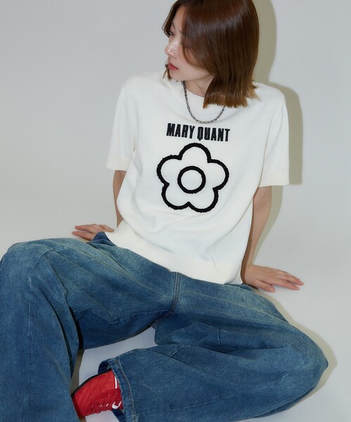 tシャツ MARY QUANT × PUBLUX/マリークワント 相良刺繍 ショートスリーブ サマーニットTシャツ　限定展開 レディース PUBLUX tシャツ MARY QUANT × PUBLUX/マリークワント 相良刺繍