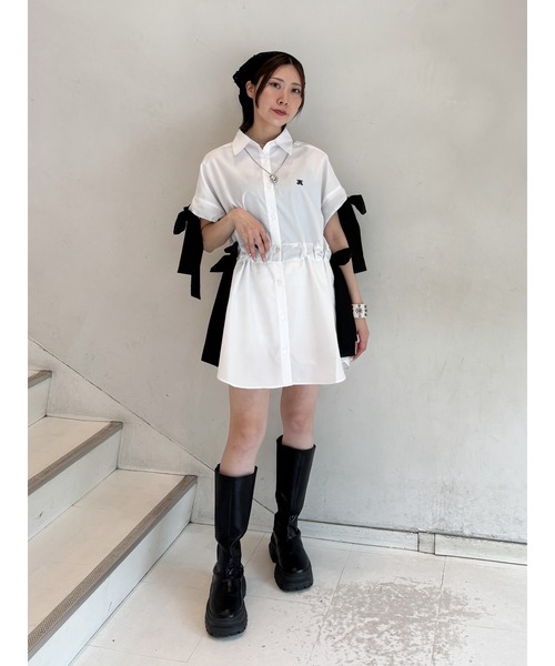 ブラウス シャツ ウエストリボンチュニックストライプシャツ レディース jouetie ブラウス シャツ ウエストリボンチュニックストライプ