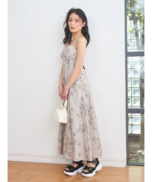 リネンライクバックレースアップキャミワンピース MERCURYDUO ワンピース リネンライクバックレースアップキャミ