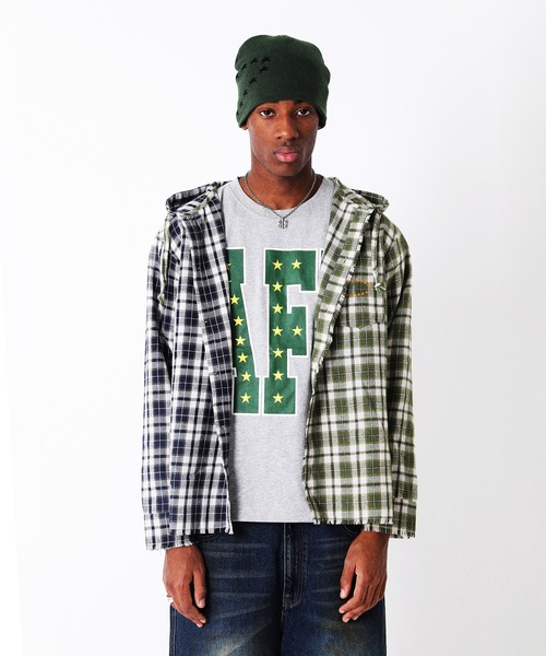 希少　AFB HOODED SHIRTS ネイビー/グリーン AFB（エーエフビー） シャツ HOODED SHIRTS メンズ : ZOZOTOWN Yahoo