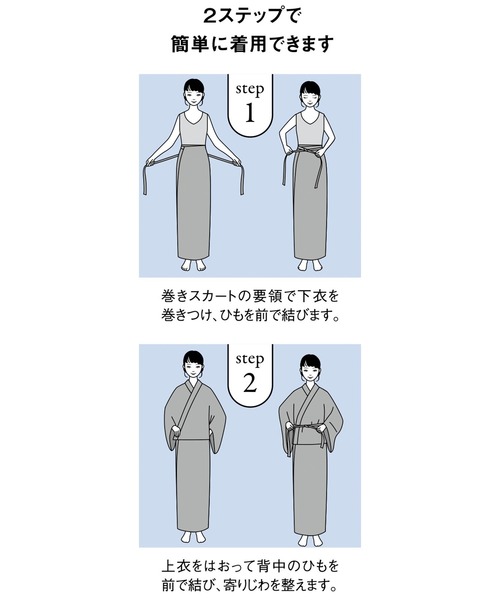 浴衣 ＩＥＤＩＴ　着付けいらずでさっと着られる　大人の粋な二部式浴衣とへこ帯セット「紫陽花青×胡粉色」 レディース