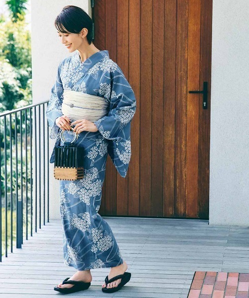 縞しじら織り浴衣 3点セット【浴衣＋帯＋下駄】（浴衣）｜MONO