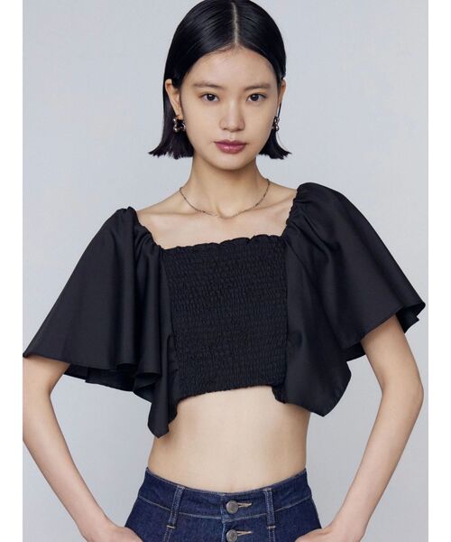 tシャツ ペタルスリーブショートトップ レディース