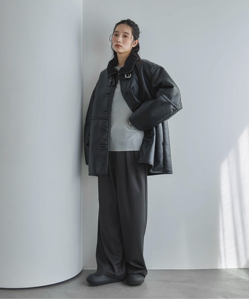 美品 ムートンコート 羊革 本革 ギャングコート　ブラック ボア ショールカラー ムートンコート メンズ ハーフコート 羊革 ブラック L mo-3333 : 本革