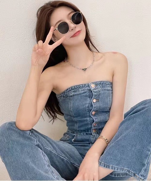 DIANTE jeans デニムオールインワン ベアトップ ブラック ノンヘッジ non-hedge デニムベアオールインワン （ブラック