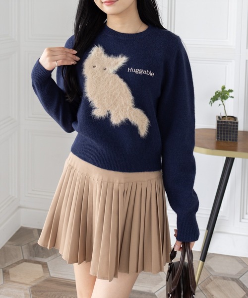 clear ニット セーター ネコフェザー長袖ニットトップス「着回し力抜群