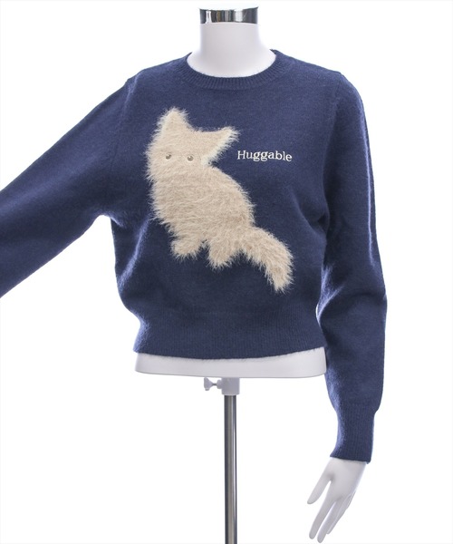 clear ニット セーター ネコフェザー長袖ニットトップス「着回し力抜群