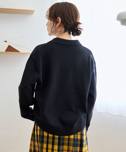 ブラック　セーター　ニット　襟付き　ポロニット　ライン入り　ポロ POLO BCS（ポロ・ビーシーエス） ニット セーター 「別注」 襟付き