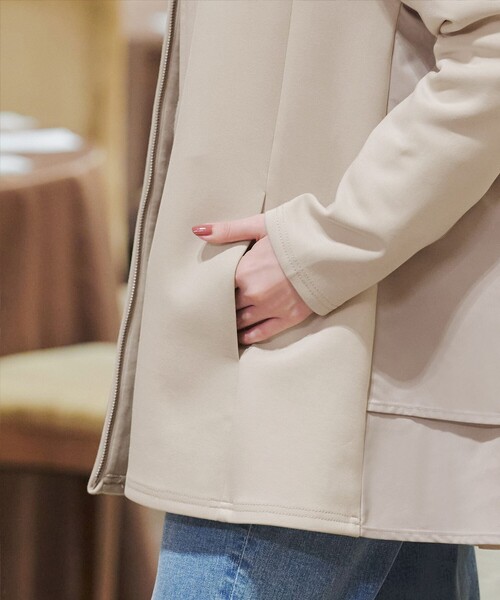 【美品】ポリーヌブロー異素材ドッキングフードジャケット WOMENS】Asymmetry Bicolor Jacket アシンメトリーバイカラー