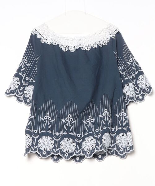 「CAWAII」 「french pave」半袖ブラウス FREE ネイビー レディース_画像2