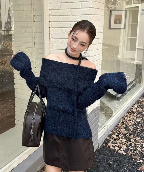 Chiina ニット セーター Chiina /「チョーカーリボン付き」オフ