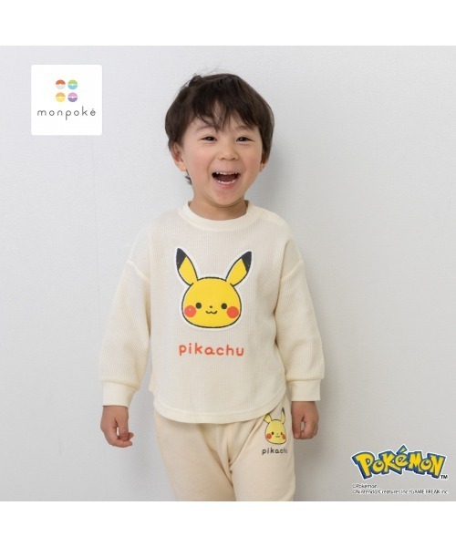 tシャツ monpoke モンポケ 長袖Tシャツ ワッフル ピカチュウ キッズ