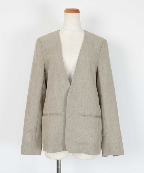 「ur's」 ノーカラージャケット S モカ レディース_画像2