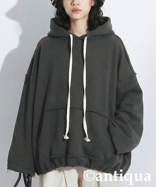 YUEQI QI パーカー 黒 タグ付き オーバーサイズ antiqua（アンティカ） パーカー 裏毛 パーカー レディース : ZOZOTOWN