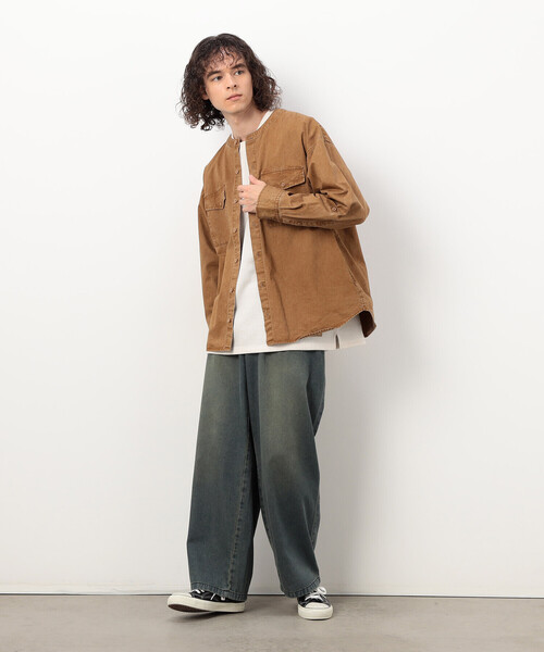 「Purple&Yellow」 長袖シャツ MEDIUM キャメル メンズ_画像2