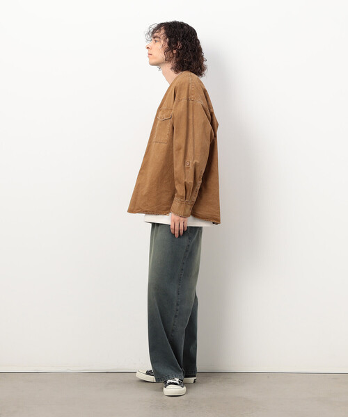 「Purple&Yellow」 長袖シャツ MEDIUM キャメル メンズ_画像3