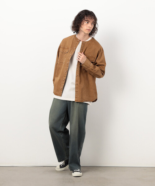 「Purple&Yellow」 長袖シャツ MEDIUM キャメル メンズ_画像4