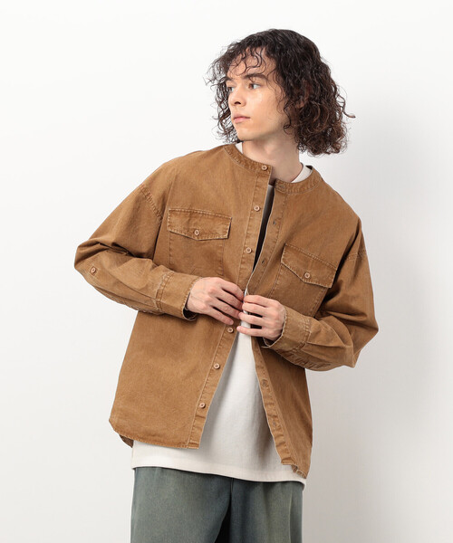 「Purple&Yellow」 長袖シャツ MEDIUM キャメル メンズ_画像5