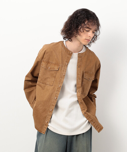 「Purple&Yellow」 長袖シャツ MEDIUM キャメル メンズ_画像6