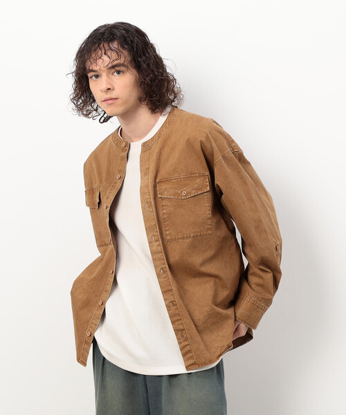 「Purple&Yellow」 長袖シャツ MEDIUM キャメル メンズ_画像7