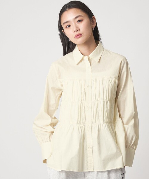 シャツ+ブラウス(長袖+七分) Linen shirring cuffs blouse SHIPS（シップス） ブラウス シャツ 「手洗い可能」コットン