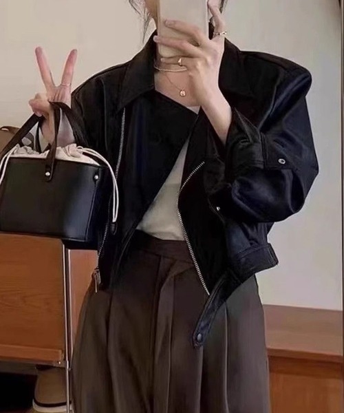 center i レザージャケット ライダース ショート丈フェイクレザー