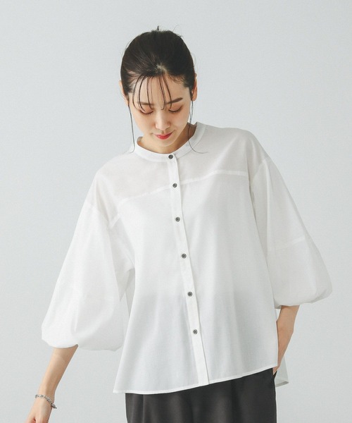 「GLOBAL WORK」 7分袖ブラウス MEDIUM グレー レディース_画像4