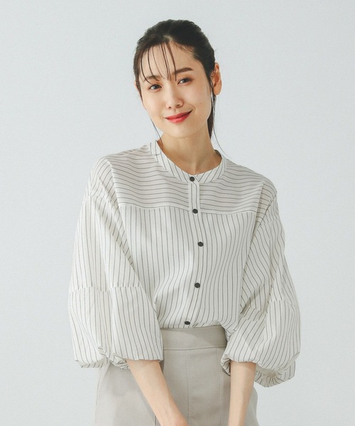 「GLOBAL WORK」 7分袖ブラウス MEDIUM グレー レディース_画像8