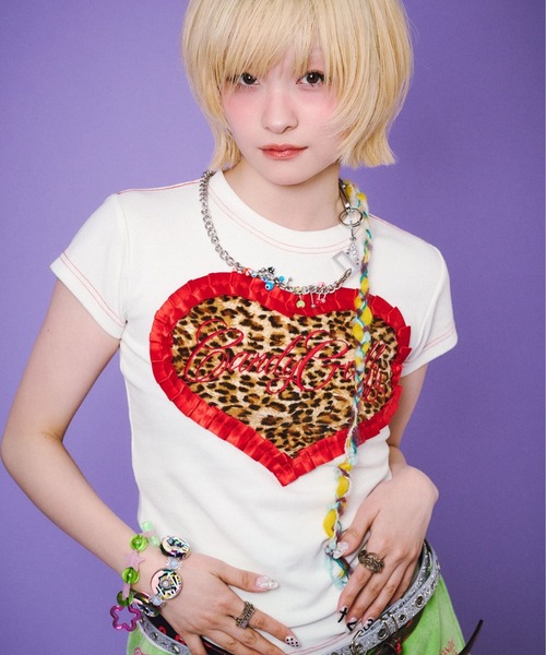 GALFY（ガルフィー） tシャツ らぶりぃチビTシャツ/ヒョウ柄 ハート