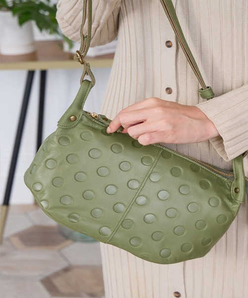 ショルダーバッグ バッグ ソフトカウレザー 本革 日本製 水玉 ドット