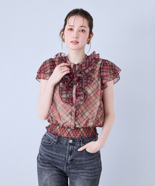 本日限定、値下げ‼️ADEAM アディアム フリル 半袖 ブラウス ネイビー Audie a Muses（オーディア ミューズ） ブラウス シャツ 夏 半袖