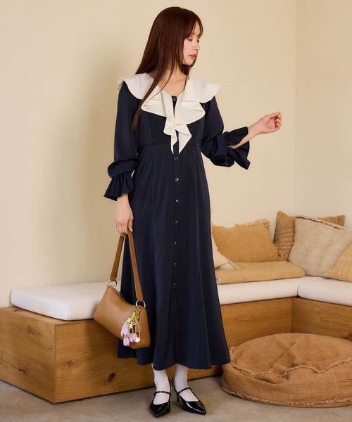 「mysty woman」 長袖ワンピース FREE ネイビー レディース_画像3