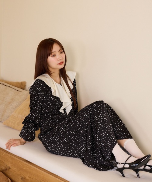 「mysty woman」 長袖ワンピース FREE ネイビー レディース_画像6