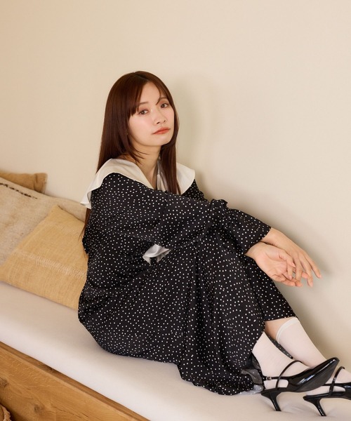 「mysty woman」 長袖ワンピース FREE ネイビー レディース_画像7