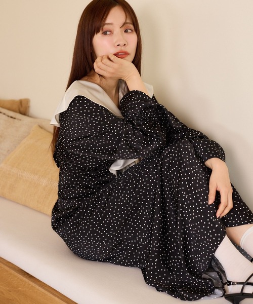 「mysty woman」 長袖ワンピース FREE ネイビー レディース_画像8